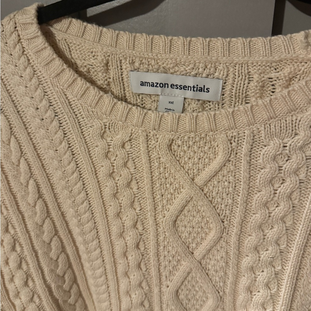 AMAZON ESSENTIALS CABLE KNIT WOMANS CREAM SWEATER XXL - Picture 3 of 7